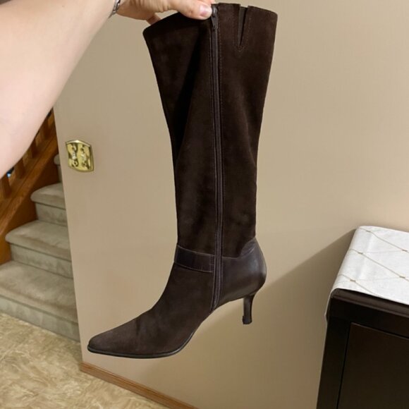 Franco Sarto Brown Suede Y2K Boots Size 10 (fit 9.5-10) - Picture 9 of 16